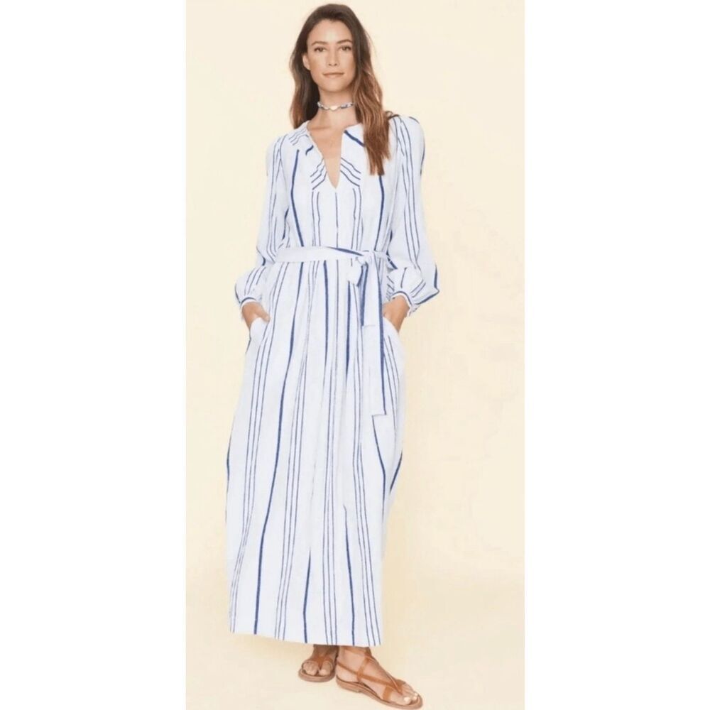 XiRENA White Maxi Dress with Blue Stripes